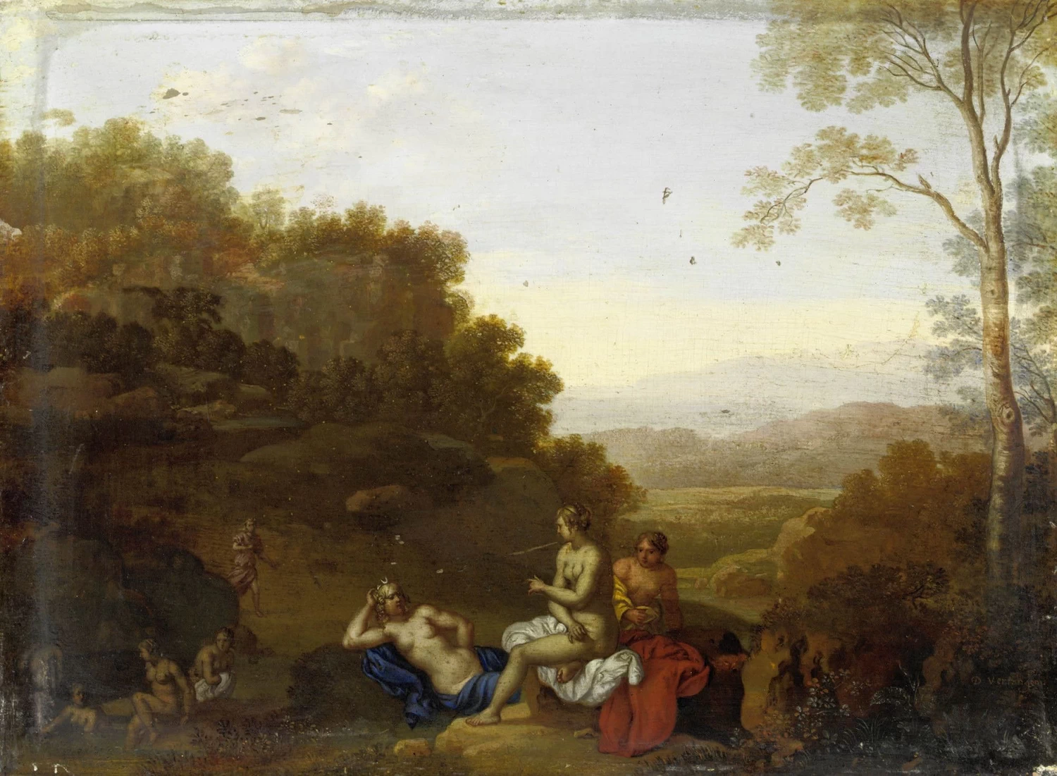 Paesaggio all'italiana con Diana e le ninfe bagnanti, osservate da Atteone